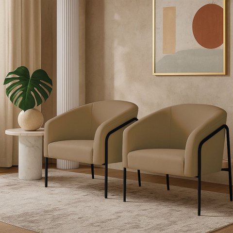 Poltrona Sala Industrial Alta Preto Kit 2 Stella Suede Marrom Rato D03 - D’Rossi