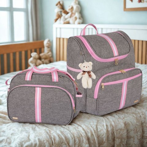 Kit Bolsa Maternidade 2 Peças com Mochila 2 em 1 Faixa Luxo Amor:rosa