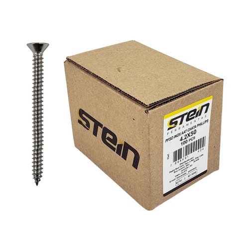 Parafuso Inox Auto Atarraxante Chata Phillips Stein 4,2x50 Caixa com 100 Peças