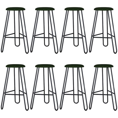 Kit 08 Banquetas Baixa Bar Cozinha Sala de Jantar Áris C01 Preto Linho Verde Musgo - Lyam Decor