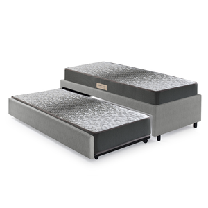 Bicama Box Solteiro 88x188 Courino Linho com Dois Colchões Espuma Firme Ecoflex