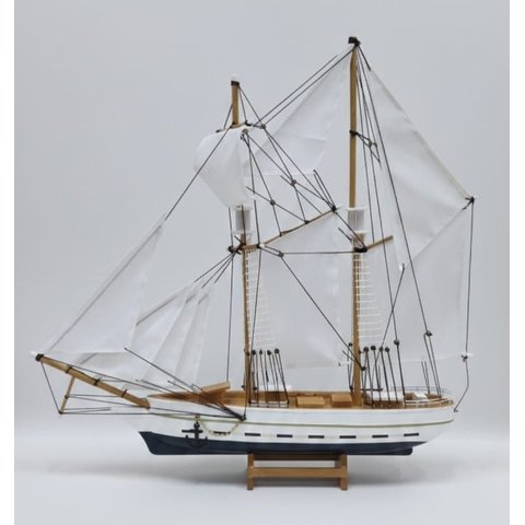 Barco Veleiro Escuna de Madeira Branco 50 Cm - 51x51cm