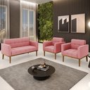 Ver imagem 2 de Sofá Namoradeira e 2 Poltronas Base Madeira Castanho Ana Suede Rosê - Ibiza