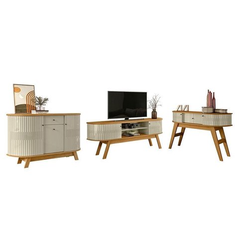 Rack Bancada Valência com Aparador Estoril e Buffet Monza Cumaru Opala - Madetec