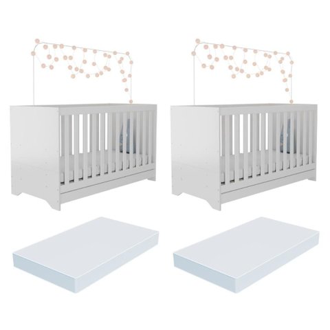 Kit Berço para Gêmeos 3 em 1 com Colchões Inclusos Multimóveis MP4393 Branco