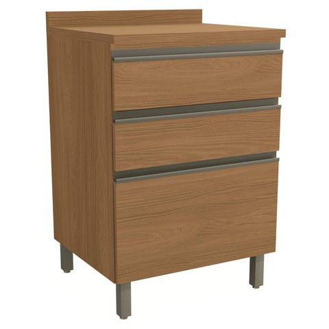 Armário de Cozinha Balcão 3 Gavetas 60cm com Tampo e Pés G743 Maxxi Canela Kappesberg
