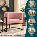 Ver imagem 4 de Poltrona Decorativa Luna Bouclé Premium para Sala Escritório Recepção Base Circular em Ferro Madeira