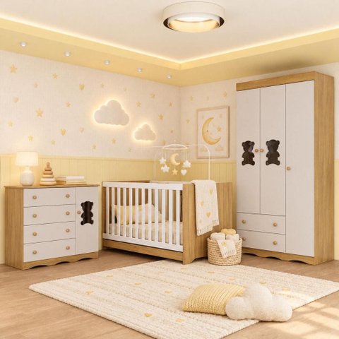 Quarto de Bebê Completo com Berço Americano 3 em 1 e Colchão Incluso Flor Multimóveis MP4934