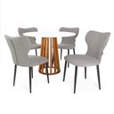Ver imagem 1 de Conjunto Mesa de Jantar Redonda Talia Amadeirada Branca 100cm com 4 Cadeiras Estofadas Jacobsen -