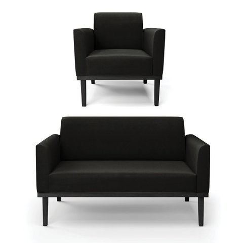 Sofá Namoradeira com Poltrona Base de Madeira Fixa Preto Marisa Suede D03 - D’Rossi