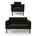 Ver imagem 1 de Sofá Namoradeira com Poltrona Base de Madeira Fixa Preto Marisa Suede D03 - D’Rossi
