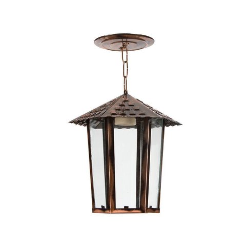 Lustre Pendente Blumenau Colonial Sextavado Vidro Liso Cobre E27 Bivolt Cobre