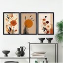 Ver imagem 2 de Kit 3 Quadros Bohos Flores Folhas Sol Terracota 24x18cm:madeira Branca