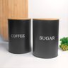 Pote Cafe Açucar Porta Mantimento Aço Preto Tampa Bambu Lata - 2