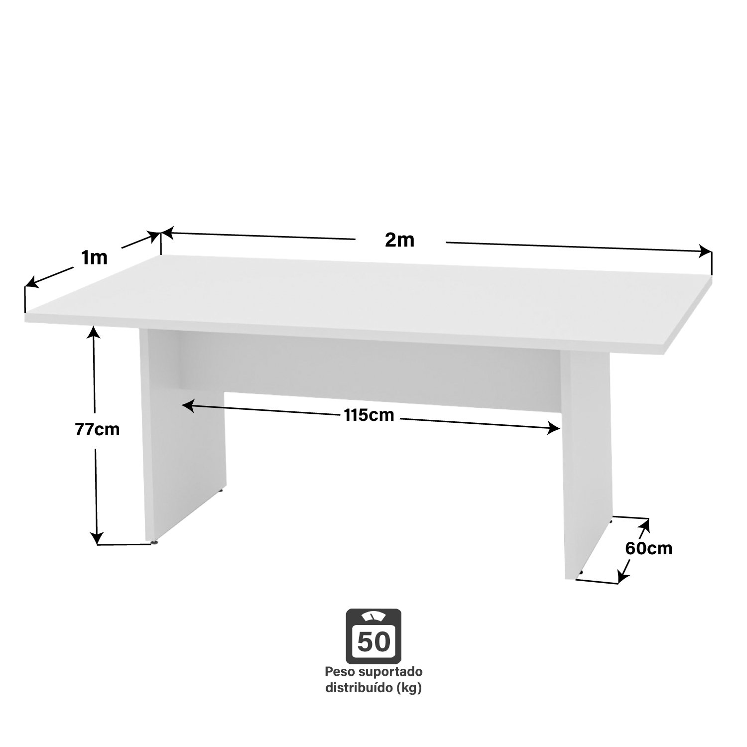 Mesa de Reunião para Escritório 2mx1m Tampo 30mm - Branco - 4