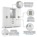 Ver imagem 4 de Guarda-Roupa Solteiro Capelinha com Espelho 4 Portas, 3 Gavetas e Pés Mirabilis Branco