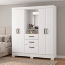 Ver imagem 1 de Guarda-Roupa Solteiro Capelinha com Espelho 4 Portas, 3 Gavetas e Pés Mirabilis Branco