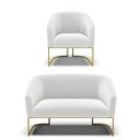 Ver imagem 1 de Sofá Namoradeira e Poltrona Base Industrial Dourado Stella Bouclê Off White D03 - D'Rossi