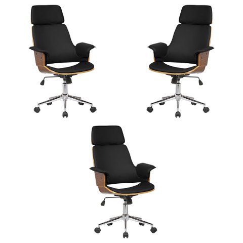 Kit 3 Cadeira de Escritório Home Office Decorativas Casemiro Pu C/regulagem de Altura Base Giratória