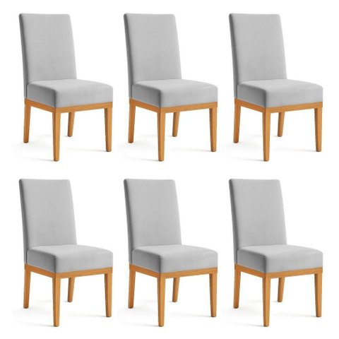 Kit 6 Cadeiras de Jantar Brisa Veludo Cinza Base de Madeira - Pallazio
