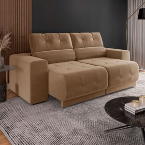 Sofá Retrátil e Reclinável 3 Lugares 3080 Tecido Veludo Choco Mamflex