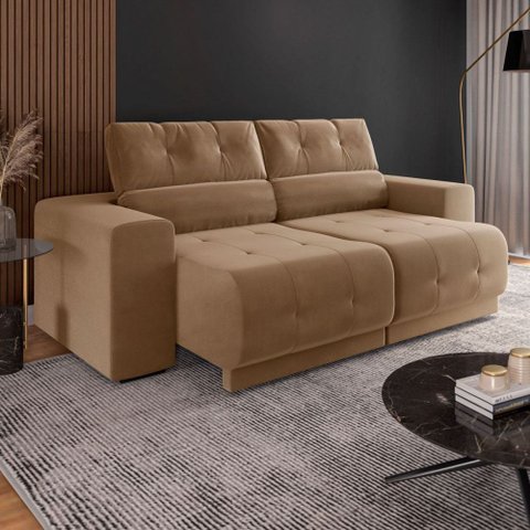 Sofá Retrátil e Reclinável 3 Lugares 3080 Tecido Veludo Choco Mamflex
