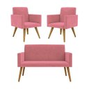 Ver imagem 1 de Kit Namoradeira + 02 Poltronas Decorativas Nina Cor:Rosa