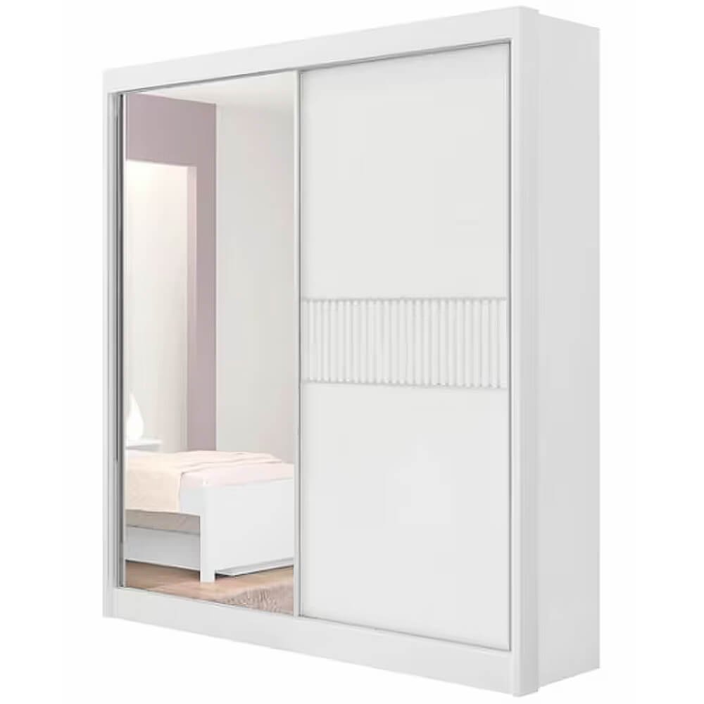 Guarda Roupa Athenas Ripado Solteiro 2 Portas 3 Gavetas D Doro Cor Branco