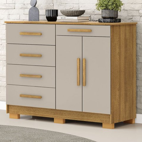 Cômoda Sapateira para Quarto 2 Portas 5 Gavetas Biana V01 Nature Fendi - Lyam Decor