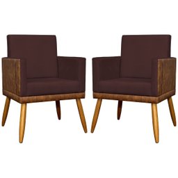 Kit 2 Poltronas Decorativa para Sala Recepção Escritório Consultório Lis Corino Peroba e Suede - 1