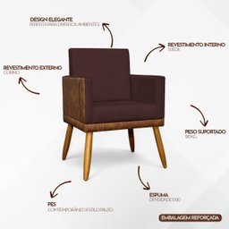 Kit 2 Poltronas Decorativa para Sala Recepção Escritório Consultório Lis Corino Peroba e Suede - 3