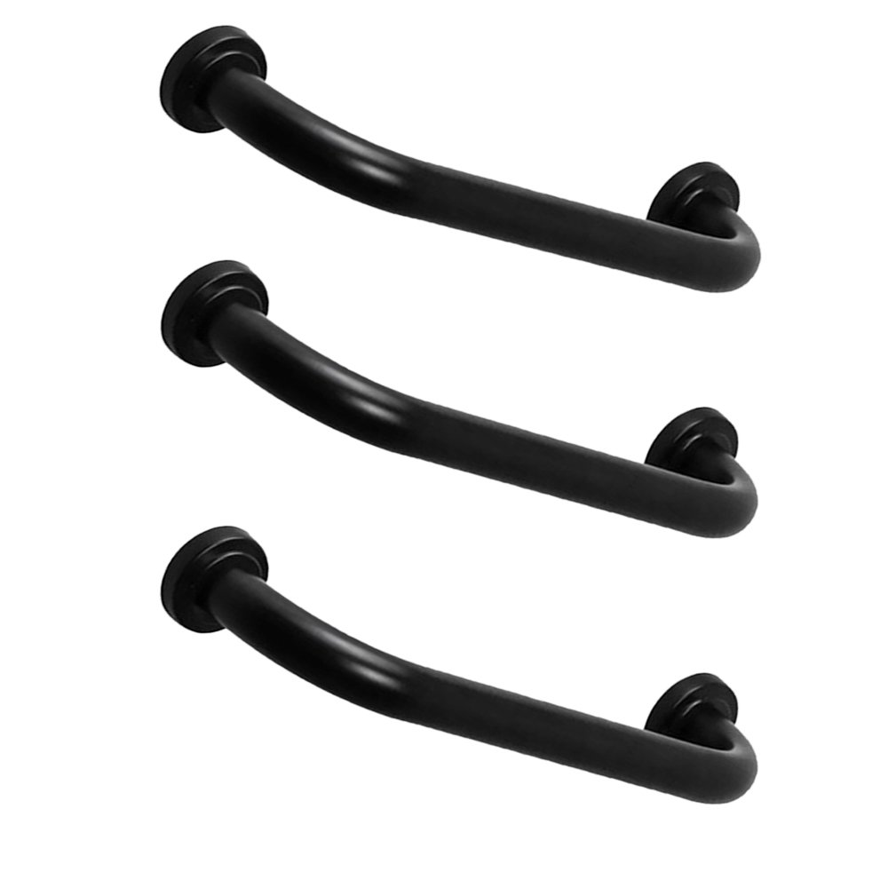 Barra de Apoio Inox 60cm Alça Preta Kit 3 Unidades Idoso Deficiente Acessibilidade Banheiro Box - 1