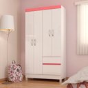Ver imagem 1 de Guarda Roupa Roupeiro 04 Portas Lotus Branco Rosa Flex Demóbile
