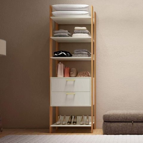 Estante Closet Organizador de Roupas 2 Gavetas 4 Prateleiras 100% MDF Off White com Freijó Dalla