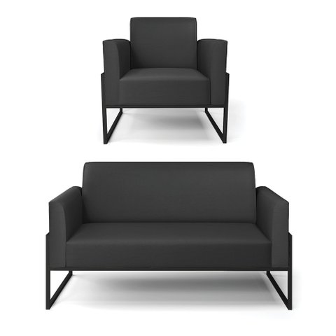 Sofá Namoradeira com Poltrona Base Industrial Alta Preto Marisa Corino D03 - D’Rossi
