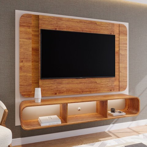 Painel para TV de até 75 Polegadas com LED Antares Off White/Cobre- Casa Giulia