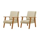 Ver imagem 1 de Kit 2 Poltronas Decorativas para Sala de Estar Juliana Veludo Bege Base Madeira Maciça