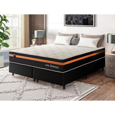 Conjunto Cama Box c/ Molas Ensacadas Sirius Preto King 193x203x65