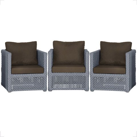 3 Poltronas Madri Alumínio Corda Náutica Estofado 9 Trama Original
