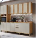 Ver imagem 1 de Cozinha Completa 100% MDF 5 Peças 13 Portas e Tampo 270cm Noruega Canelada Espresso Móveis Bege/Amêndoa/Off White