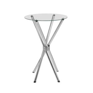 Mesa Bistrô Alta 1,00 Metro Cozinha Pé Palito Cromada com Tampo de Vidro Redondo 60cm Poltronas do S