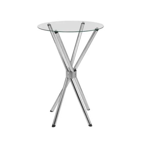 Mesa Bistrô Alta 1,00 Metro Cozinha Pé Palito Cromada com Tampo de Vidro Redondo 60cm Poltronas do S