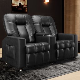 Poltrona Reclinável para Cinema 2 Lugares Praddo Fh9 Pu Preto Brilho - Mpozenato - 2