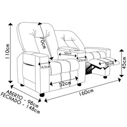 Poltrona Reclinável para Cinema 2 Lugares Praddo Fh9 Pu Preto Brilho - Mpozenato - 4