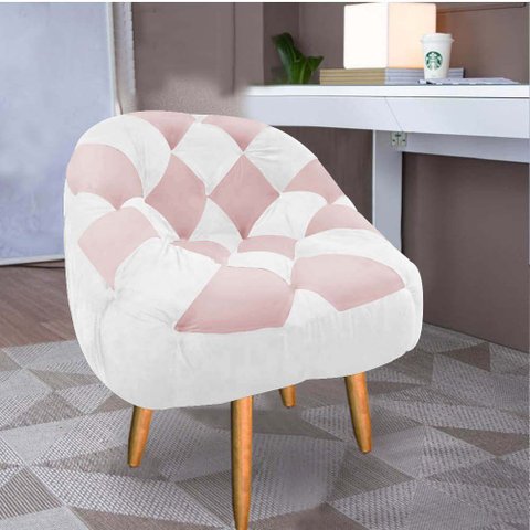 Poltrona Paloma Escritório Sala Pé Palito Suede Branco e Suede Rosa Bebê - Dominic Decor