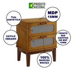 Mesa de Cabeceira 2 Gavetas Santorini Nature 45 Cm Palhinha Indiana - 2