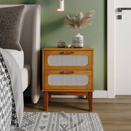 Mesa de Cabeceira 2 Gavetas Santorini Nature 45 Cm Palhinha Indiana - 1