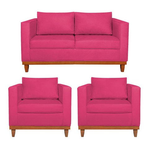 Kit Sofá 2 e 3 Lugares e 2 Poltronas Europa 180 cm Estilo Conforto e Elegância Suede Pink - Amarena 