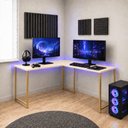 Ver imagem 2 de Mesa em L sem Prateleira Orion em MDF Estilo Industrial Klm Store