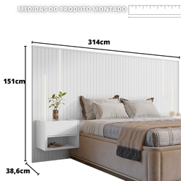 CABECEIRA CAMA CASAL KING FLORENÇA COM MESA DE CABECEIRA E LED – BRANCO - 5